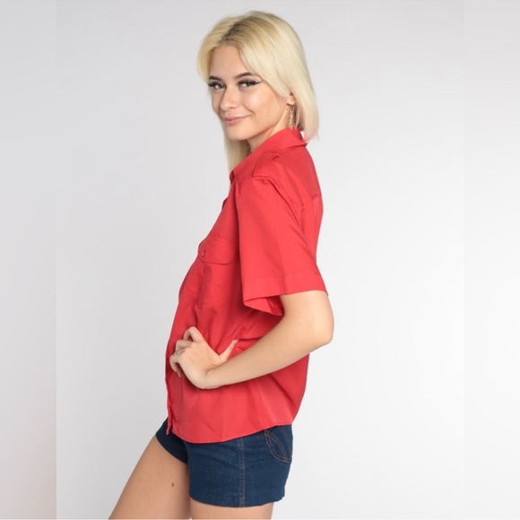 Diane Von Furstenberg Short Sleeve Button Front Blouse Red Size 16 - Picture 2 of 8